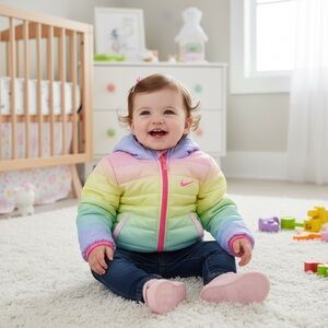 Nike Baby Girls Midweight Puffer Jacket Rainbow Ombré NWT